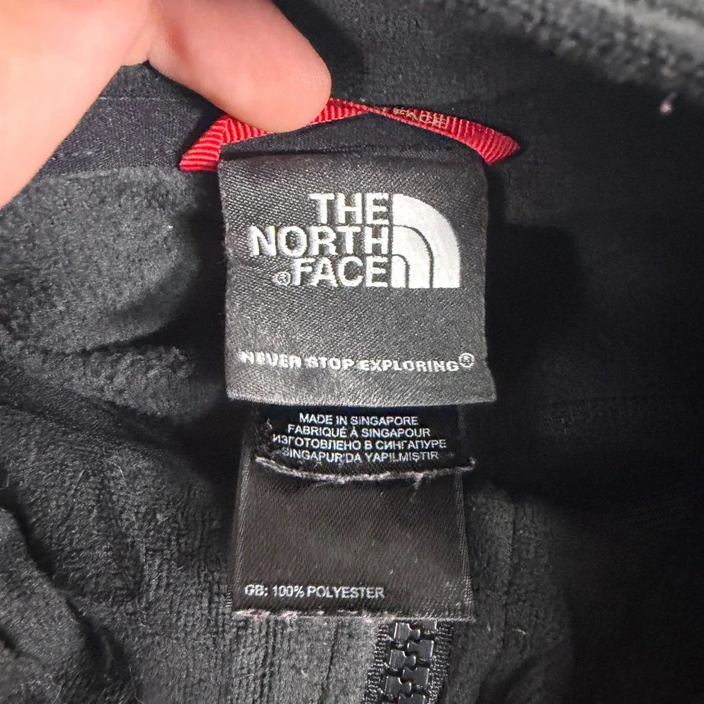 The North Face Mens Full Zip Fleece Jacket Black Grey Red Pocket L Large
